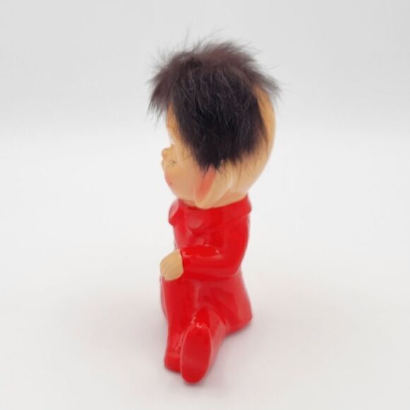 RARE Pristine 1950's Winking Red Pixie Elf Pointy Ear Real Fur Hair Figurine - Picture 4 of 14